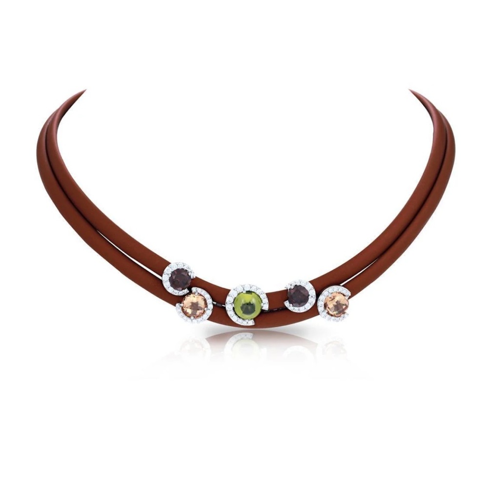 Belle Etoile Element Brown Rubber necklace with Amethyst and White Stones